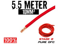 10mm² OFC Strømkabel, Rød, 5.5 mtr